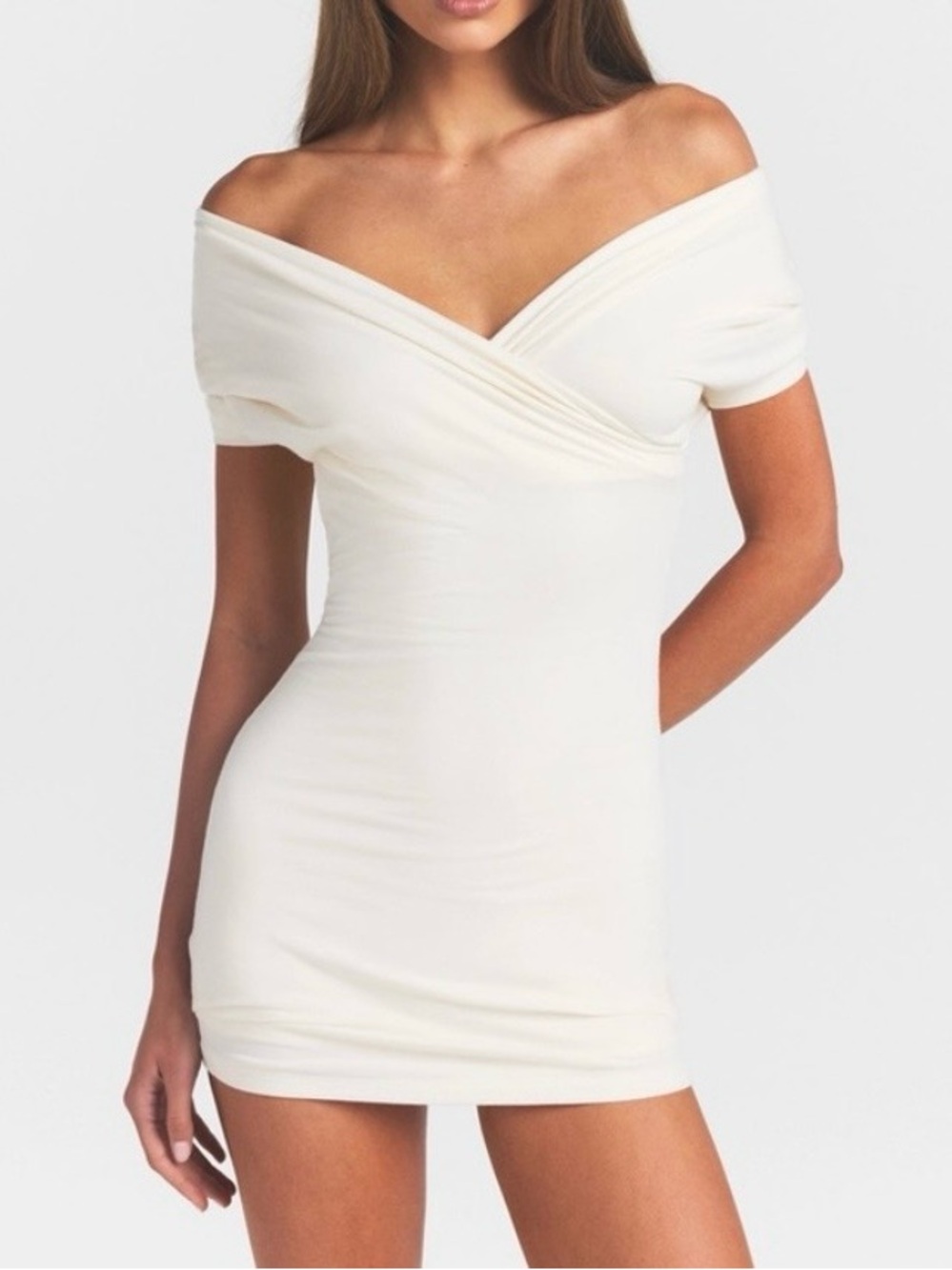 SKIMS One-Shoulder Cream Bodycon Mini Dress